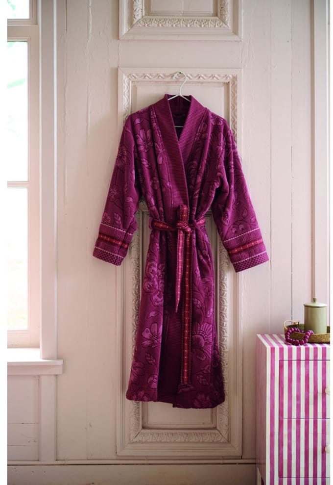 Pip Studio Jasmin Jacquard Bathrobe Badjas - Donker roze - L