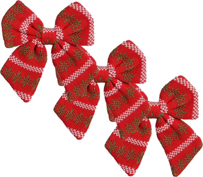 House of Seasons kerst ornament strik - 3x -rood 20 x 17 cm - polyester
