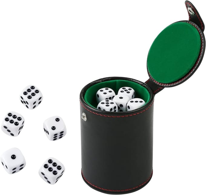 Cube beker van leer met 10 dobbelstenen set voor bordspellen en dobbelspellen, zwart
