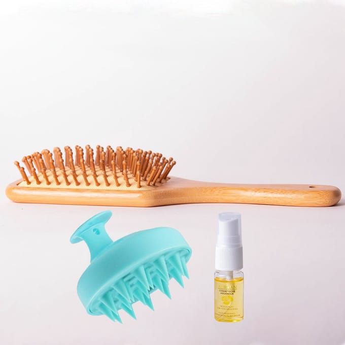 Aurgan Bamboe haarborstel – scalp massager set met arganolie - Haarverzorging - hoofdmassage