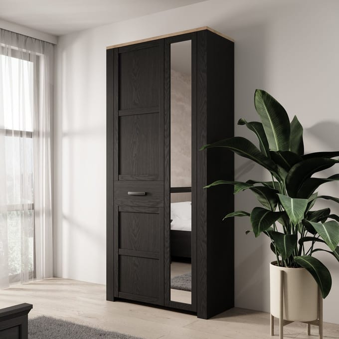 Meubella - Borello - Kledingkast 2 deurs - Zwart - 94x42x205 cm