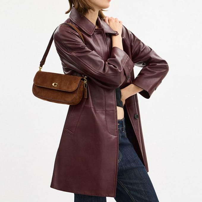 Coach Brook 23 Suède Leer Schoudertas Dames schoudertas Messing Warm-Bruin CDD05-B4WBR Basic Set (Bag+Dust Bag) black