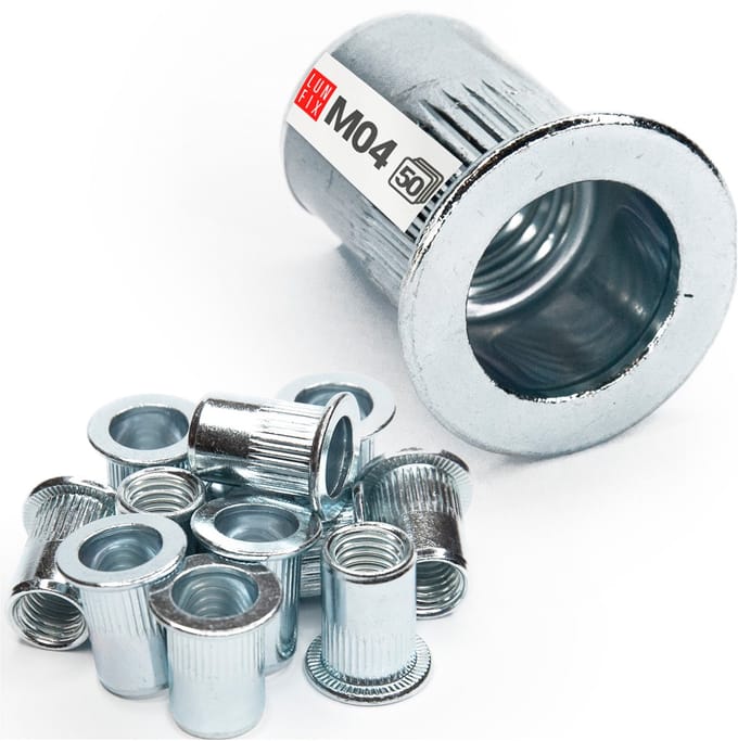 LUN FIX - Blindnietmuttern - Flachkopf M04 - 50 stk. - Flachkopf - Stahl