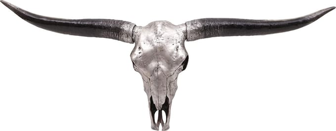 Decoratief Beeld - Schedel Stier Longhoorn - Polyresin - Brulo - Zilver - 15 X 132 Cm