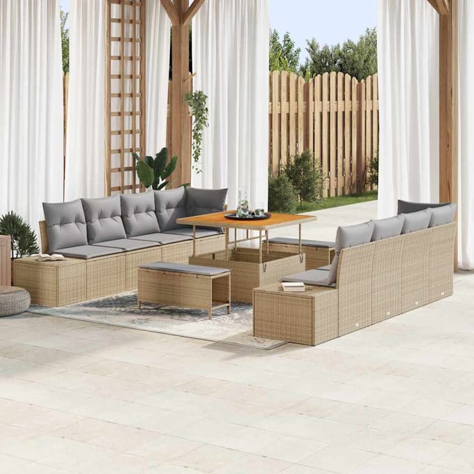 vidaXL - Tuinbank - Set - 11 - st - Beige - poly - rattan
