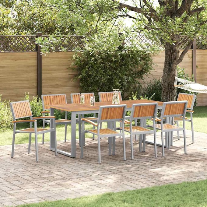vidaXL Tuin Eettafel Set 9 pcs Grijs Massief Acacia Hout