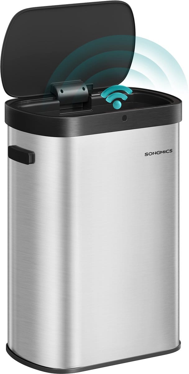 SONGMICS - Prullenbak - Automatische Prullenbak - 50L - Bewegingssensor - Zachte Sluiting - RVS