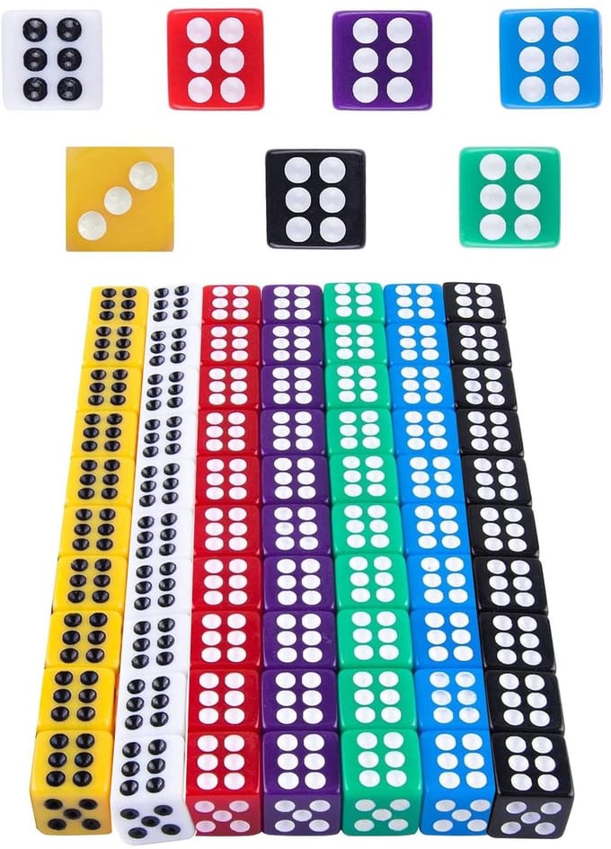 Dailygoody - Kleurrijke dobbelstenen - 6-zijdig - Set van 70 stuks