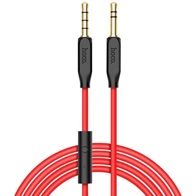 HOCO UPA12 - AUX Audiokabel - 3,5mm naar 3,5mm Jack - Microfoon -  1 meter - Rood