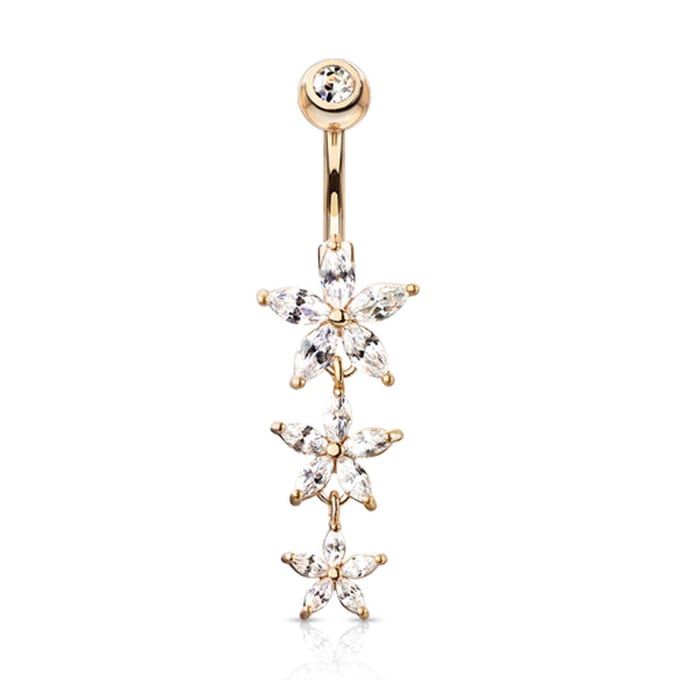 Navelpiercing Triple Marquise CZ Flowers - rose - LMPiercings