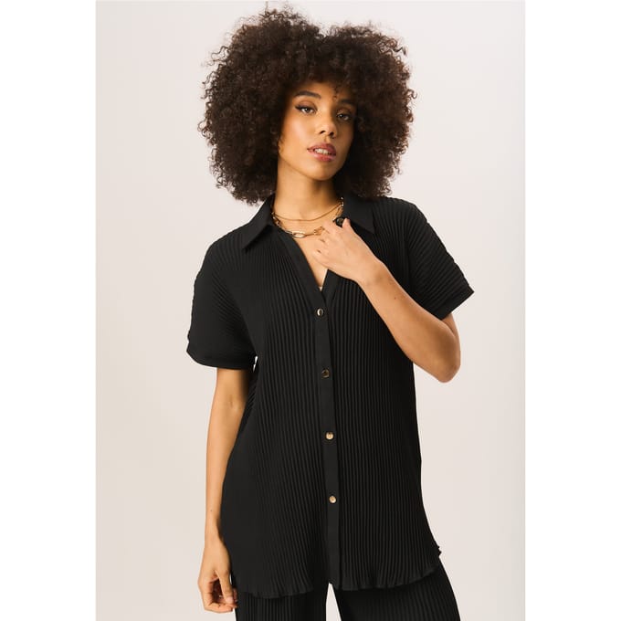 Oversized overhemd met korte mouwen en plissé