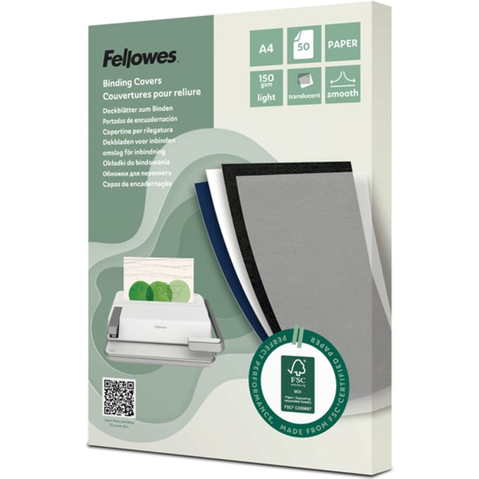 Fellowes-omslag, A4, dikte 0,15 mm, FSC-papier®, transparant, 50 stuks