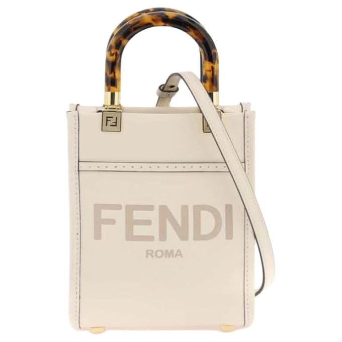 Fendi Sunshine Embossed Logo Kalfsleren Tote Tas Dames Tote Tassen Wit 8BS051ABVLF0K7E Basic Set (Bag+Dust Bag) beige