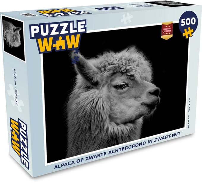 Puzzel Alpaca - Vacht - Zwart - Wit - Legpuzzel - Puzzel 500 stukjes