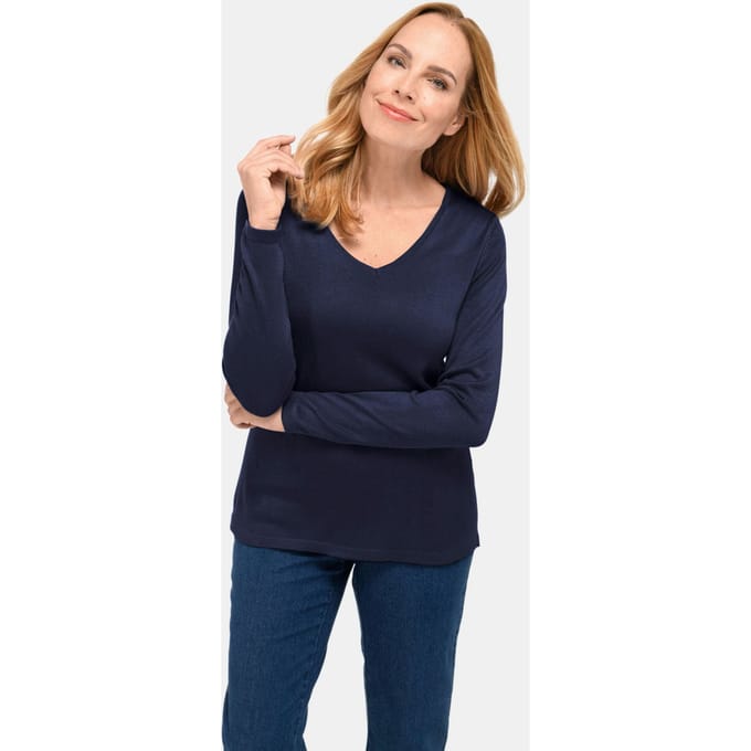 Ongecompliceerde pullover met een V-hals - marine - Gr. 19 van Goldner Fashion