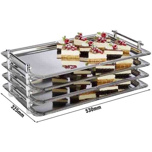 GGM Gastro (6 Stück) System Tablett - Edelstahl - GN 1/1 - Höhe: 55mm - mit Griffen