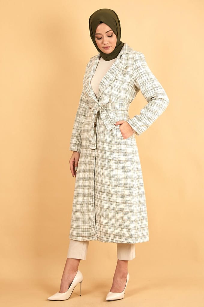 Brede kraag Chanel Fabric Kasjmier Jas Khaki