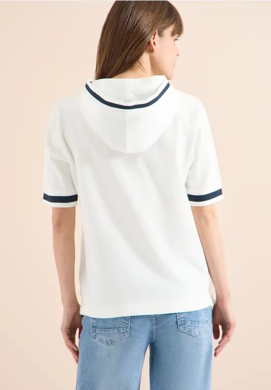Shirt met korte mouwen, capuchon en geribde details