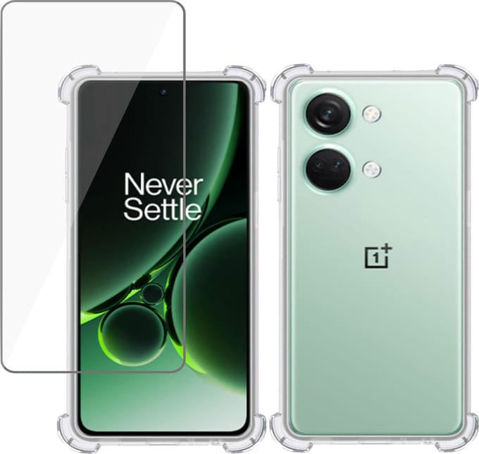 Hoesje geschikt voor OnePlus Nord 3 + Screenprotector – Tempered Glass - Extreme Shock Case Transparant