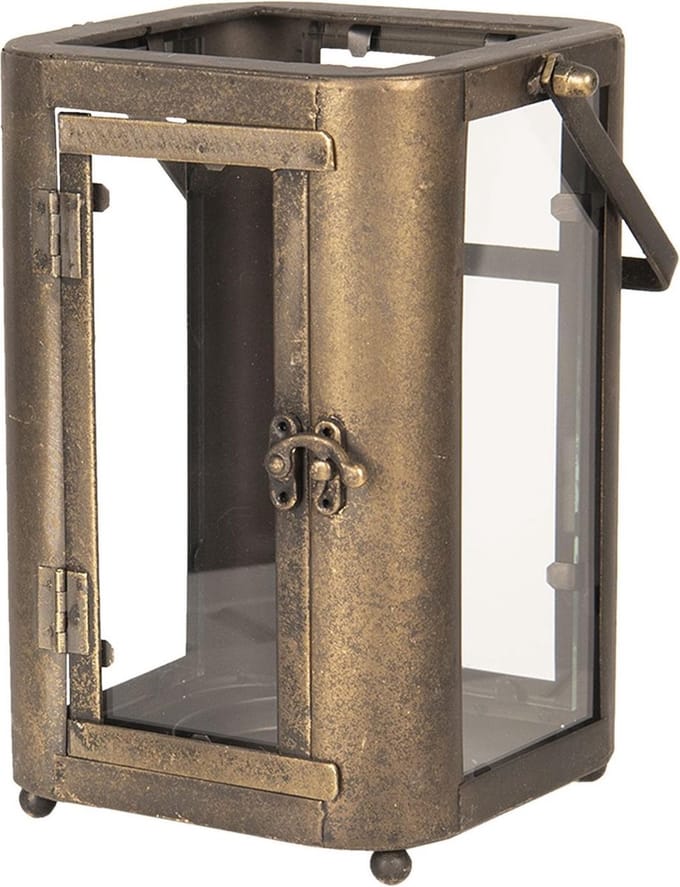 Clayre & Eef Windlicht 19*15*23/33 cm Bruin Ijzer, Glas Rechthoek Kaarsenhouder Sfeerverlichting