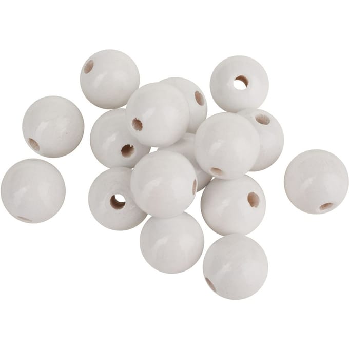 Houten kralen, Ø 15 mm - Wit