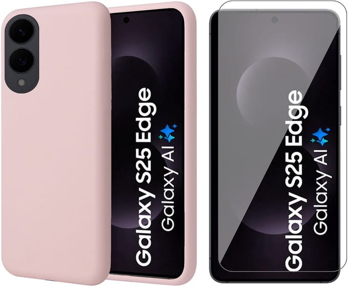 Hoesje geschikt voor Samsung Galaxy S25 Edge - Screenprotector Glas - Mat Back Case Roze