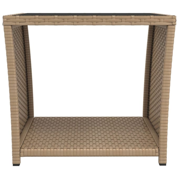 vidaXL - Salontafel - met - glazen - blad - poly - rattan - en - gehard - glas - beige