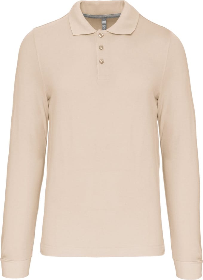 Herenpoloshirt met knopen en lange mouwen Light Sand - M