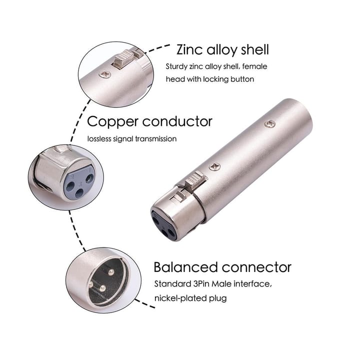 2 stks XLR Adapter XLR Man-vrouw Adapter XLR Vrouw naar Man Microfoon Audio Converter Zink zilver