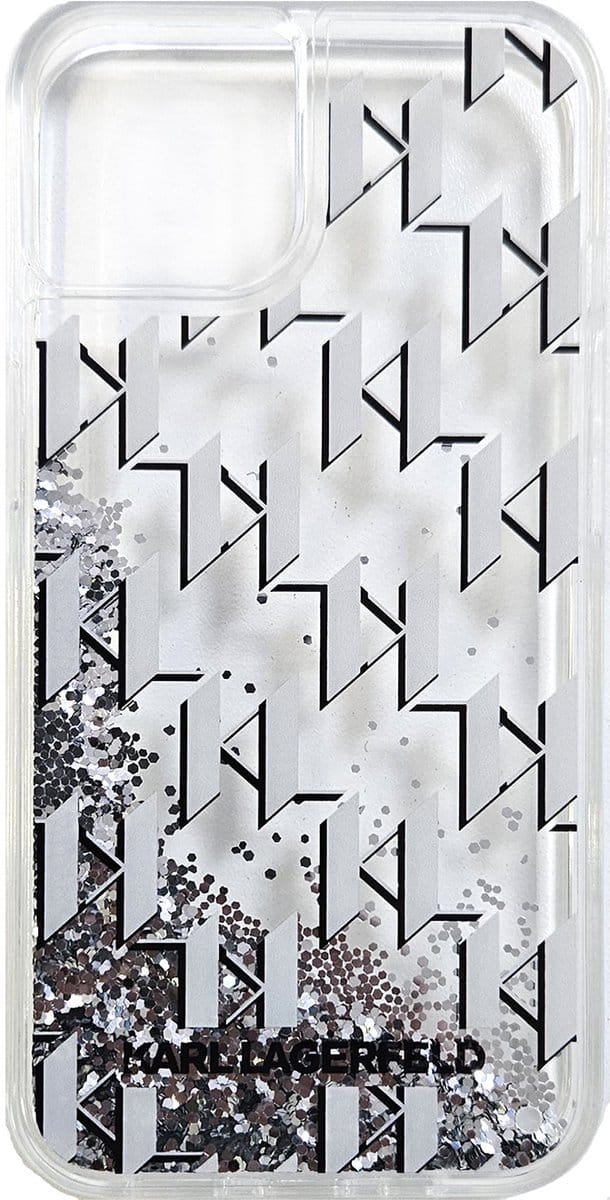Karl Lagerfeld Back cover - iPhone 15 - Wit - Liquid glitter - Monogram gradient