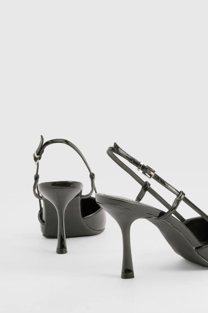 boohoo Dames Slingback Box Pointed Court schoenen | Black | Maat: 8