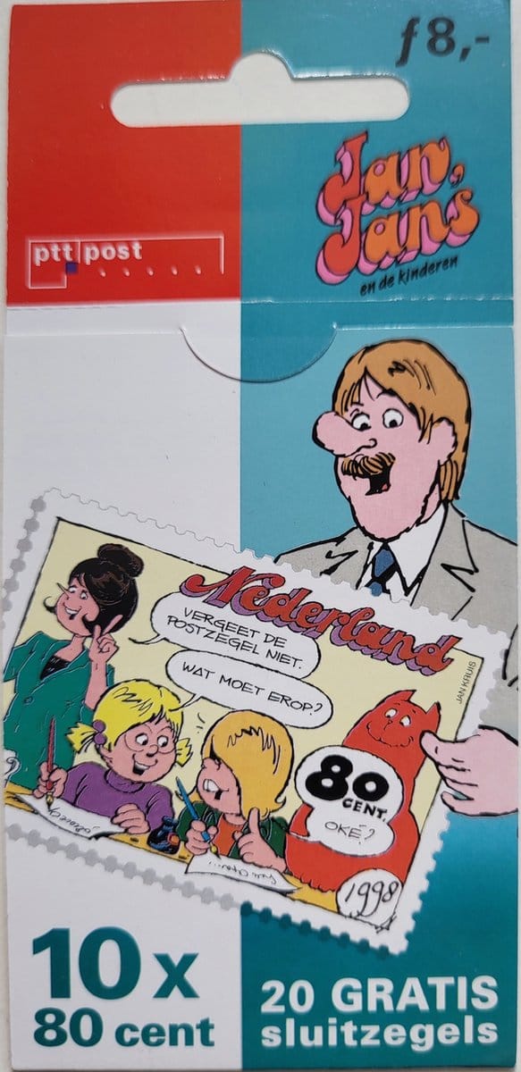 Postzegelboekje Jan Jans en de Kinderen 10x 80 cent + 20 GRATIS sluitzegels postfris uit 1998