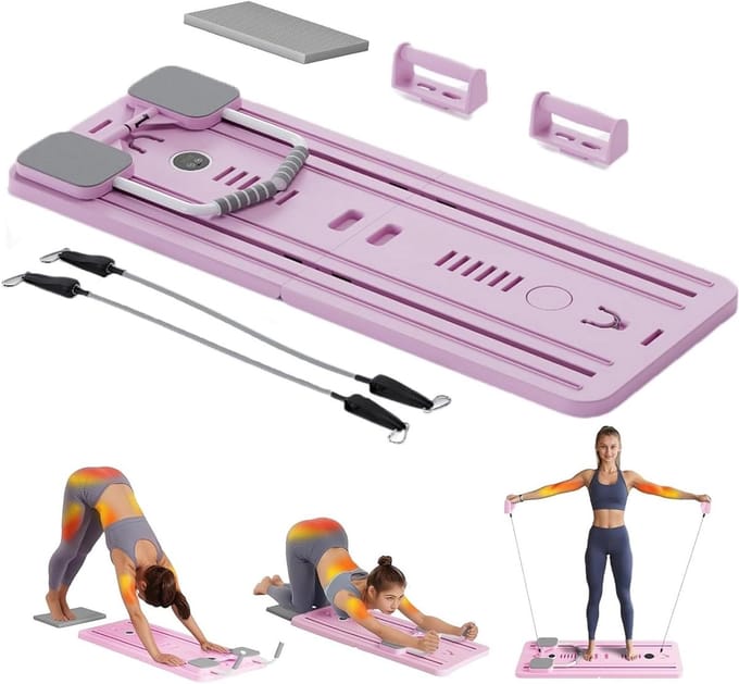 Ab Roller Oefenwiel - Buikspiertrainer - Krachtige Core Training - Met Elleboogsteun - Opvouwbaar - Roze