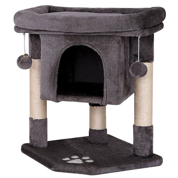lionto Kattenkrabpaal 60 cm, compact met grot & sisal, donkergrijs