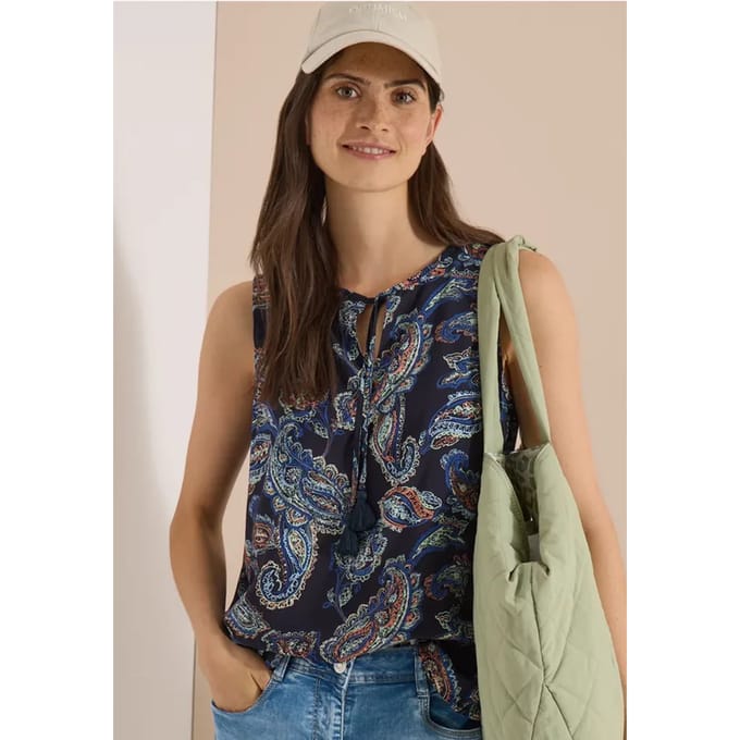 Blouse met split in de hals en print