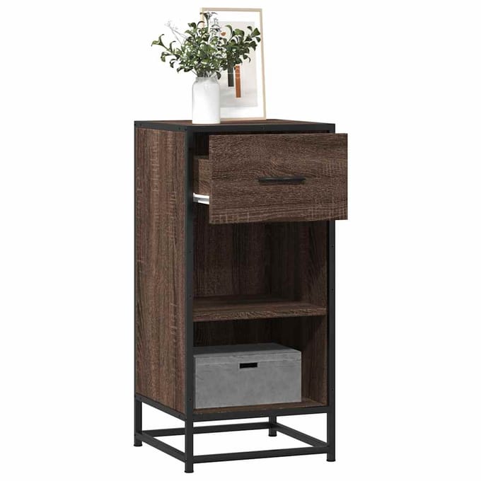 vidaXL - Dressoir - 35,5x35x76 - cm - bewerkt - hout - en - metaal - bruin - eikenkleur