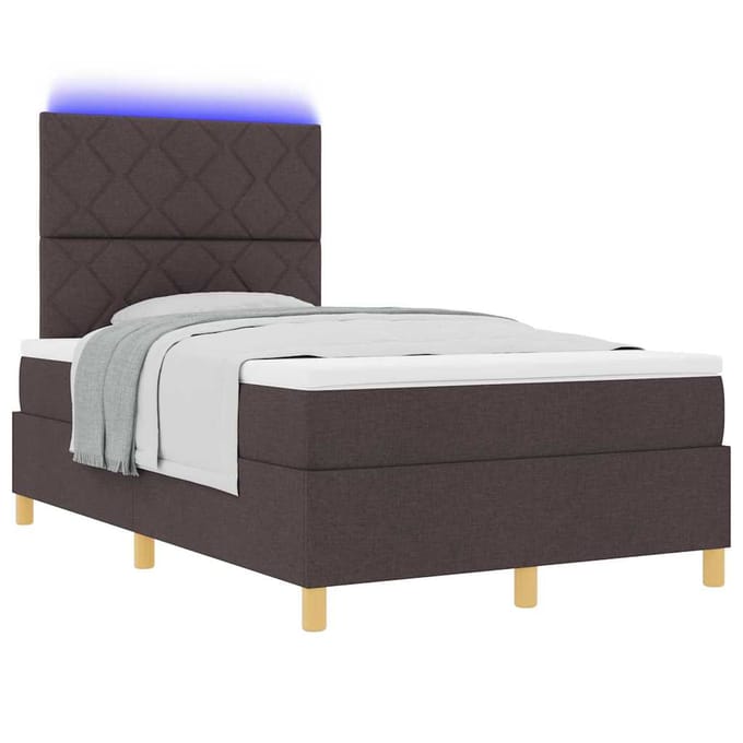 vidaXL - LED - Box - Spring - Bed - met - hoofdeinde - Donkerbruin - 120 - x - 190 - cm - Stof