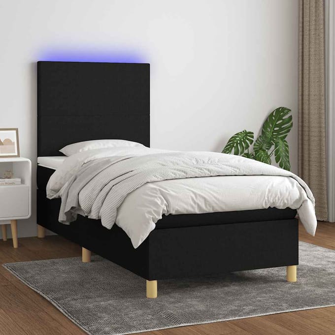vidaXL - Boxspring - met - matras - en - LED - stof - zwart - 100x200 - cm