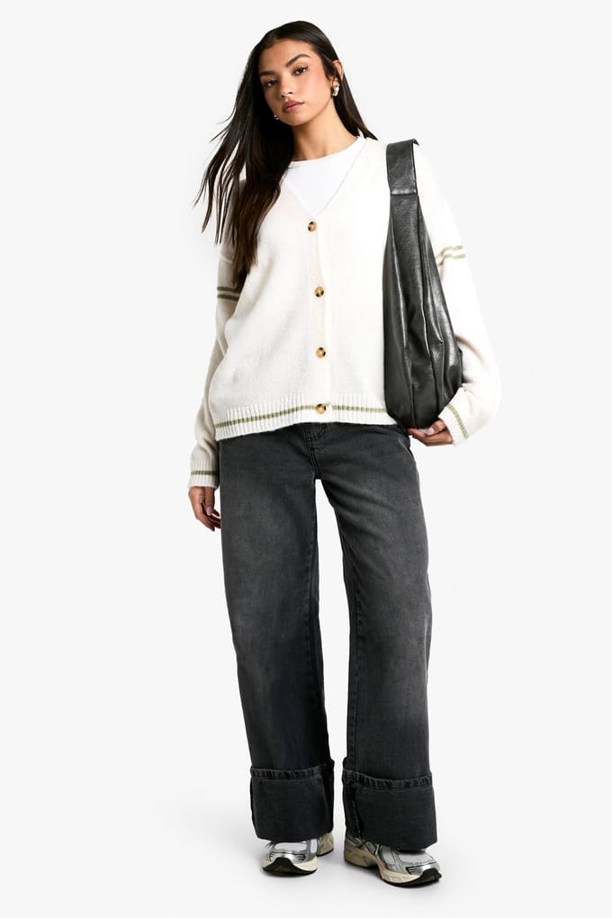 boohoo Dames Oversized Gebreide Boyfriend Cardigan | Cream | Maat: Medium