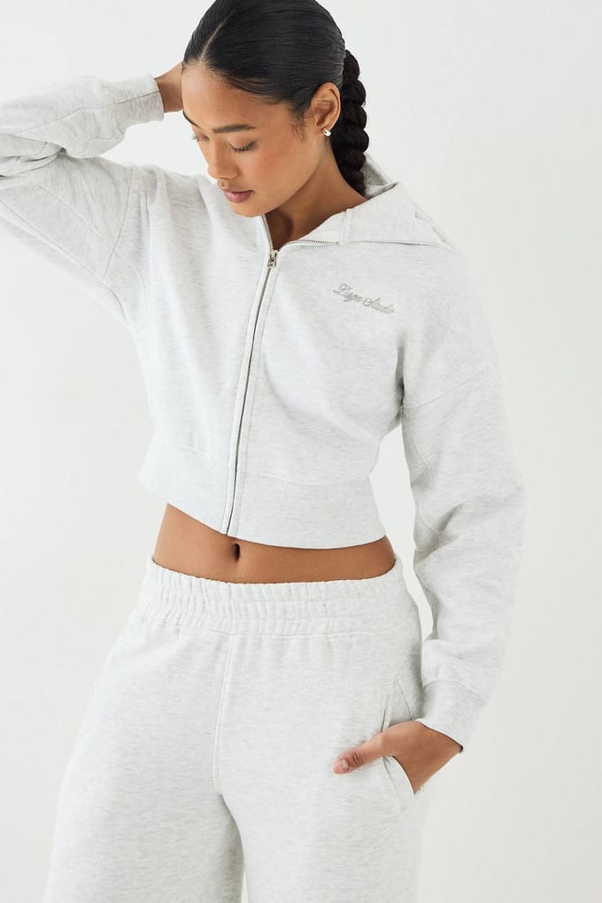 Dames DSGN Studio Script Geborduurd Ritshoodie | Ash Grey | Maat: Large