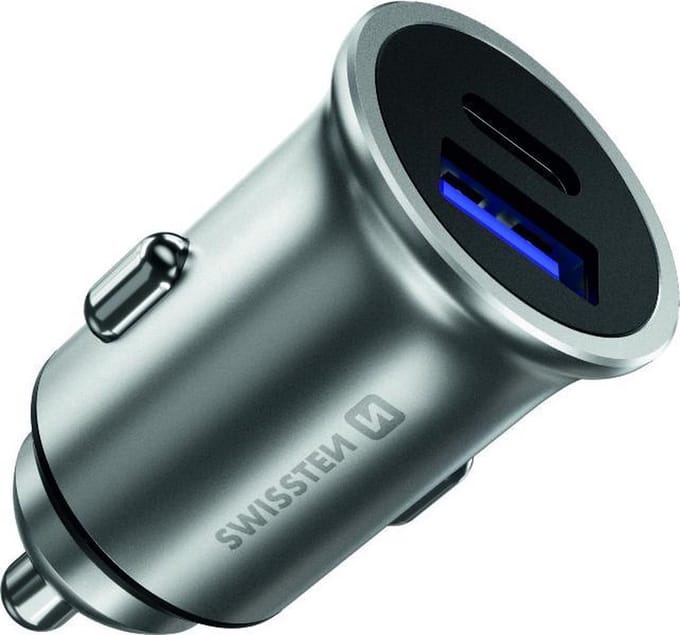 Swissten Autolader - 2 poorten USB-A & USB-C - 36W - Snellader - Zilver