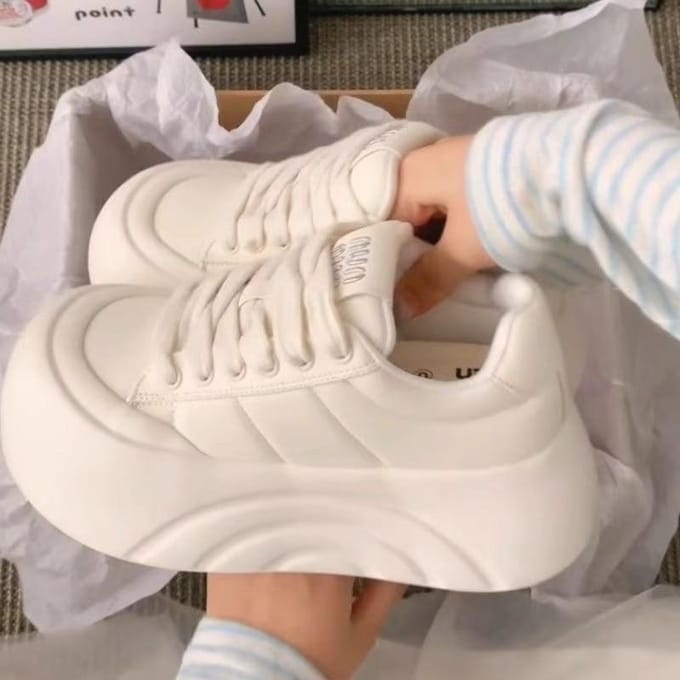 Witte Chunky Sneakers Dames Lente Herfst Dikke Zool Dad Shoes Dames Mode PU Leer Platform Sneakers 35 wit