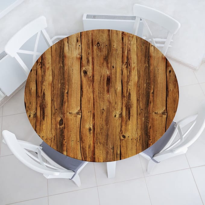 ABAKUHAUS Rustiek Elastisch Rond Tafelkleed, Holzwald Trees Art, Allround Elastisch Tafelkleed, 90 cm - 100 cm, Bruin