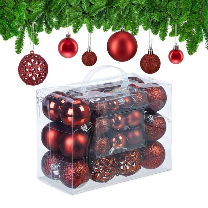 kerstballen - set van 50 - onbreekbaar - plastic - ∅ 3, 4 & 6 cm - rood