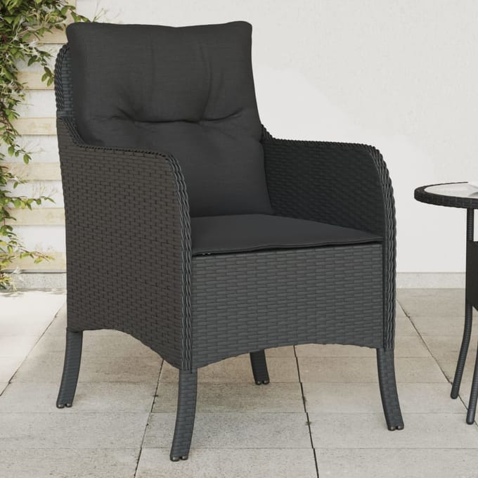 vidaXL - Tuinstoelen - 2 - st - met - kussens - poly - rattan - zwart