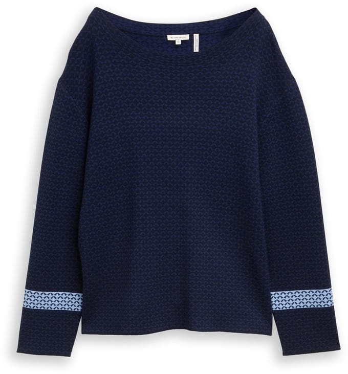 Tom Tailor - Losvallende jacquard gebreide trui - Maat S - blue mini argyle