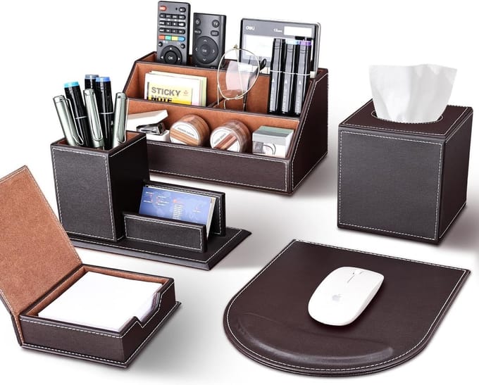 Bureau Organizer Set - Kantoor Accessoires - Bureau Opruimen - 5 Delige Set - 28x14.5cm - Bruin