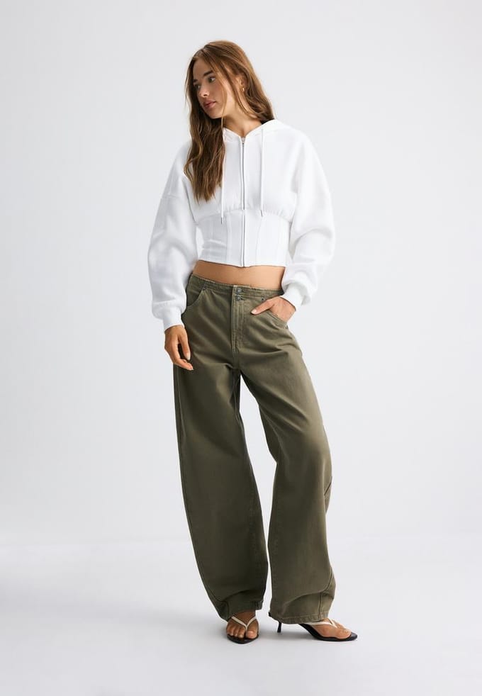 Stradivarius Corset-sweater met capuchon  Ecru XS