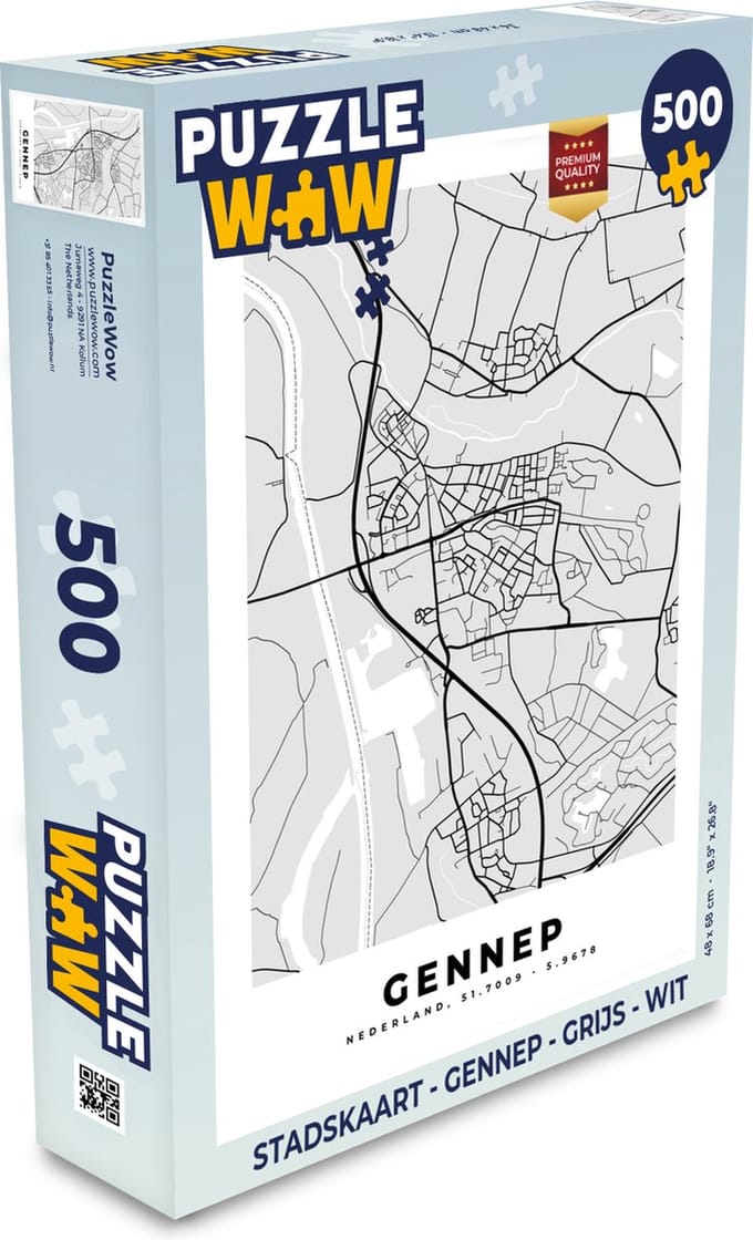 Puzzel Stadskaart - Gennep - Grijs - Wit - Legpuzzel - Puzzel 500 stukjes - Plattegrond