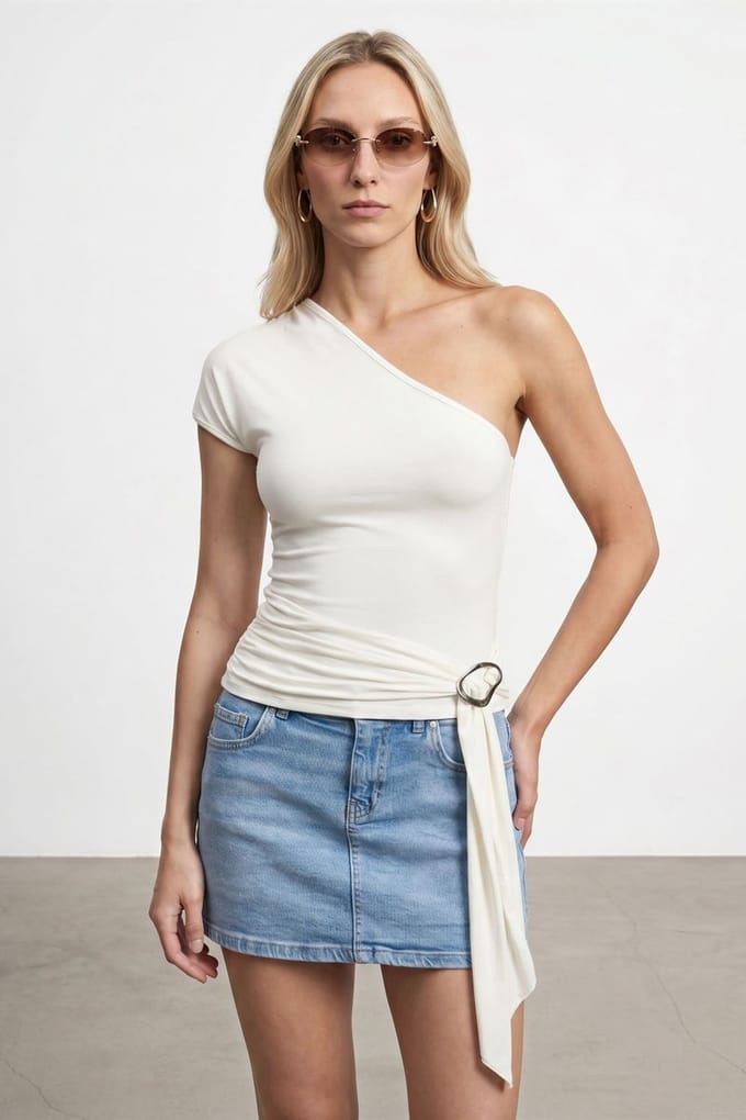 Slim Fit Off-Shoulder Jersey Blouse met Strikdetail